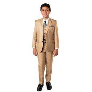 Tazio Boy's Suit 5pc, Includes Dressing Shirt, Wheat/Tan